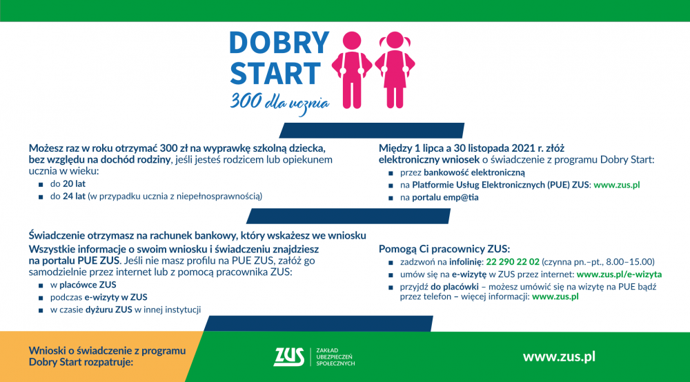 Plakat informacyjny na temat kampanii Dobry Start 300 dla ucznia"